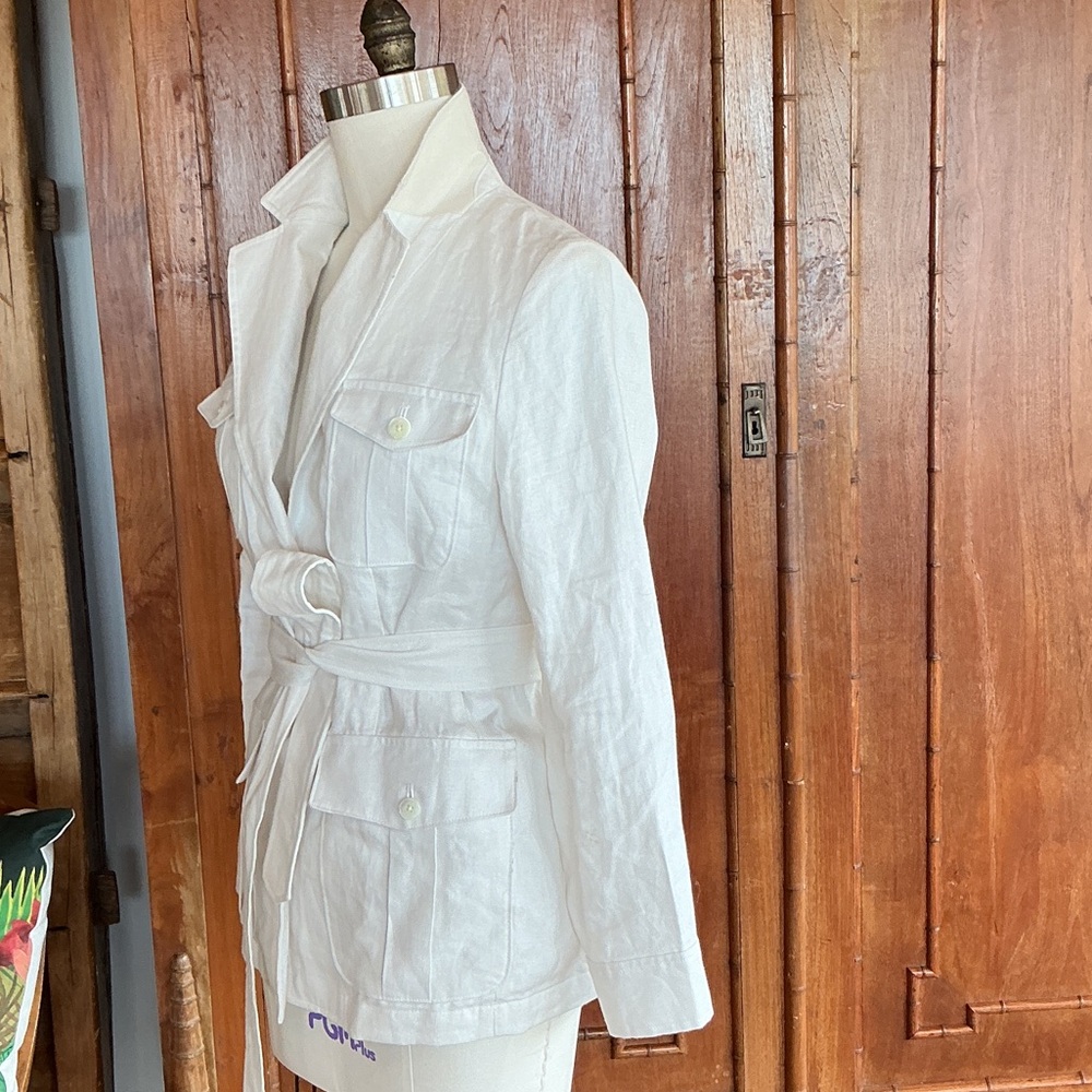 Banana Republic White Linen Belted Safari Trench Jacket